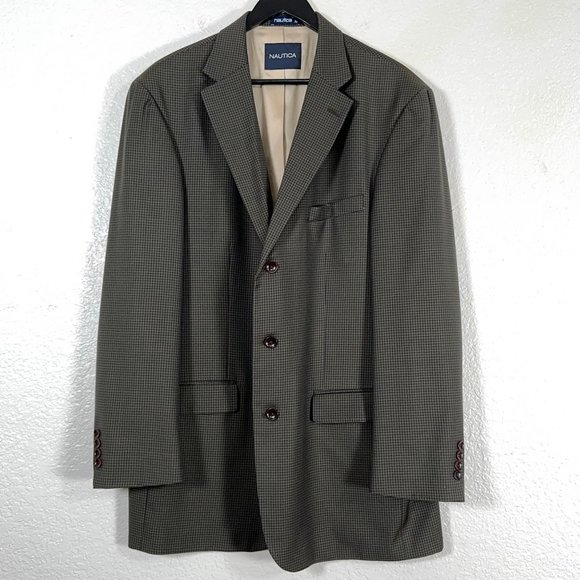 Nautica 100% Wool 3 Button Blazer in Green Check Men's Size 44L - Picture 2 of 10